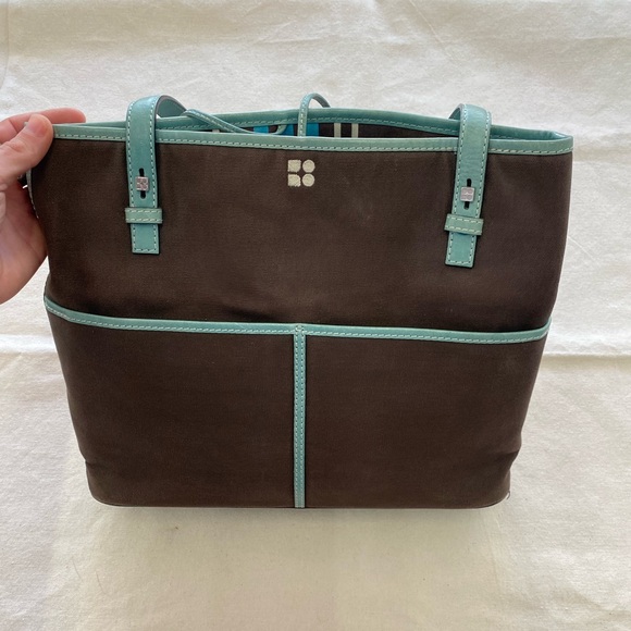 Kate Spade New York Brown Canvas Aqua Leather Casual Mini Tote Bag - Picture 5 of 15